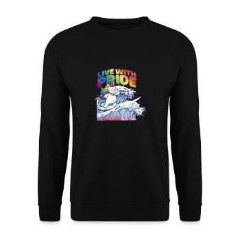 LGBTQ Pride Regenbogen Live with Pride - Unisex Pullover - Schwarz - Vorne - Alina (178cm) & Michal (187cm)