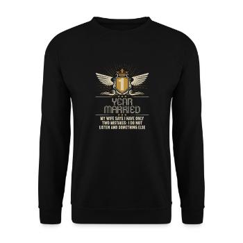 1 Jahr verheiratet nur 2 Fehler 1.Hochzeitstag - Unisex Pullover - Schwarz - Vorne - Alina (178cm) & Michal (187cm)
