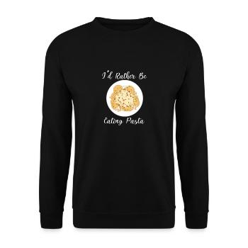 Pasta essen Ironisches Zitat Spaghetti-Liebhaber - Unisex Pullover - Schwarz - Vorne - Alina (178cm) & Michal (187cm)