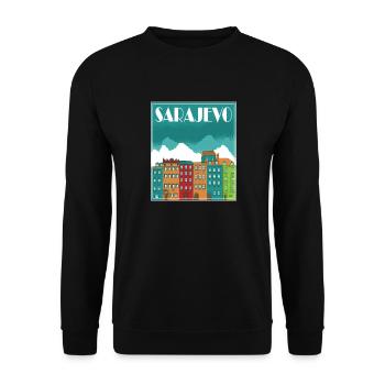 Sarajevo Landscape Vintage Art - Unisex Pullover - Schwarz - Vorne - Alina (178cm) & Michal (187cm)