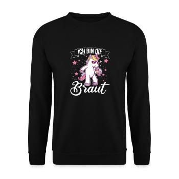 Ich bin die Braut Einhorn Brautjungfern Geschenk J - Unisex Pullover - Schwarz - Vorne - Alina (178cm) & Michal (187cm)