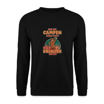 Bin am Campen keine Tipps Bier bringen Abflug Zelt - Unisex Pullover - Schwarz - Vorne - Alina (178cm) & Michal (187cm)