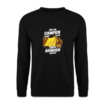 Bin am Campen keine Tipps Bier bringen Abflug Zelt - Unisex Pullover - Schwarz - Vorne - Alina (178cm) & Michal (187cm)