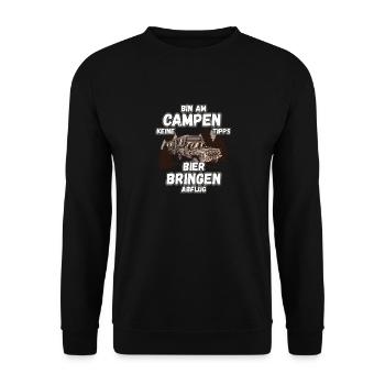 Bin am Campen keine Tipps Bier bringen Abflug Zelt - Unisex Pullover - Schwarz - Vorne - Alina (178cm) & Michal (187cm)