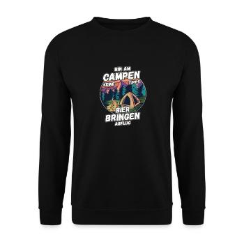 Bin am Campen keine Tipps Bier bringen Abflug Zelt - Unisex Pullover - Schwarz - Vorne - Alina (178cm) & Michal (187cm)