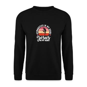 Christliche Turnerin Gymnastik in meinen Adern - Unisex Pullover - Schwarz - Vorne - Alina (178cm) & Michal (187cm)