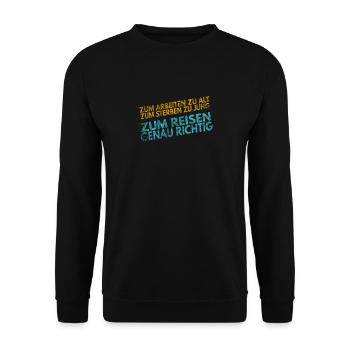Work, Save, Travel, Repeat Urlaub, Ferien, Reise, - Unisex Pullover - Schwarz - Vorne - Alina (178cm) & Michal (187cm)