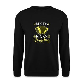 Bin Da Kann Losgehen, Steirische Harmonika - Unisex Pullover - Schwarz - Vorne - Alina (178cm) & Michal (187cm)