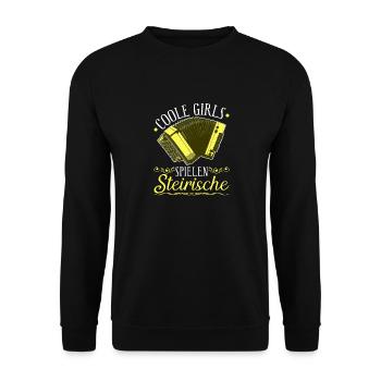 Coole Girls Spielen Steirische Harmonika Quetschn - Unisex Pullover - Schwarz - Vorne - Alina (178cm) & Michal (187cm)