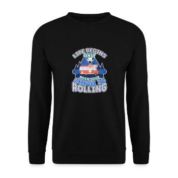Das Leben fängt er an wenn dein Zuhause Rollt - Unisex Pullover - Schwarz - Vorne - Alina (178cm) & Michal (187cm)