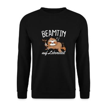 Beamtin auf Lebenszeit - Beamtin Beruf Geschenk - Unisex Pullover - Schwarz - Vorne - Alina (178cm) & Michal (187cm)