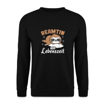 Beamtin auf Lebenszeit - Beamtin Kaffee Job Gesche - Unisex Pullover - Schwarz - Vorne - Alina (178cm) & Michal (187cm)