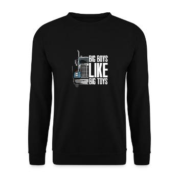 TRUCKER: Big Boys Like Big Toys - Unisex Pullover - Schwarz - Vorne - Alina (178cm) & Michal (187cm)