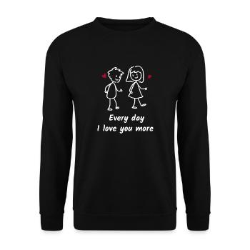 Jeden Tag liebe ich dich mehr. Süße Liebe - Unisex Pullover - Schwarz - Vorne - Alina (178cm) & Michal (187cm)