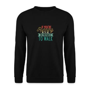 Lustiges Jogging Wenn du mit mir läufst - Unisex Pullover - Schwarz - Vorne - Alina (178cm) & Michal (187cm)