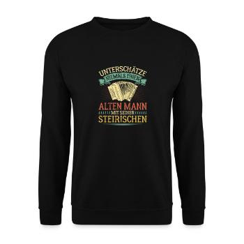Alter Mann Mit Steirische Harmonika, Lustiges - Unisex Pullover - Schwarz - Vorne - Alina (178cm) & Michal (187cm)