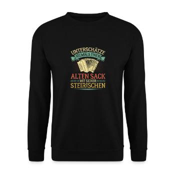 Alter Sack Mit Steirische Harmonika, Lustiges - Unisex Pullover - Schwarz - Vorne - Alina (178cm) & Michal (187cm)