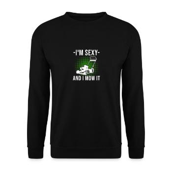 Dans Sexy et je le tonds Tondeuse à gazon d’aménagement paysager - Sweat-shirt Unisexe - noir - Devant - Alina (178cm) & Michal (187cm)