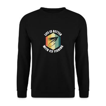 Life With Fly Fishing Nature Angler Fisherman - Unisex Sweatshirt - black - Front - Alina (178cm) & Michal (187cm)