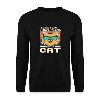 Sorry I Can't I Have Plans With My Cat T-Shirt - Unisex Pullover - Schwarz - Vorne - Alina (178cm) & Michal (187cm)
