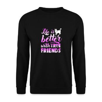 Life is better with true friends cat lover tea - Unisex Sweatshirt - black - Front - Alina (178cm) & Michal (187cm)