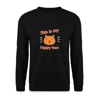 This Is My Happy Face Cute Cat Lover T-Shirt - Unisex Pullover - Schwarz - Vorne - Alina (178cm) & Michal (187cm)