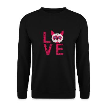 Vintage LOVE Cute Cat Lover T-Shirt Present Gift - Unisex Pullover - Schwarz - Vorne - Alina (178cm) & Michal (187cm)