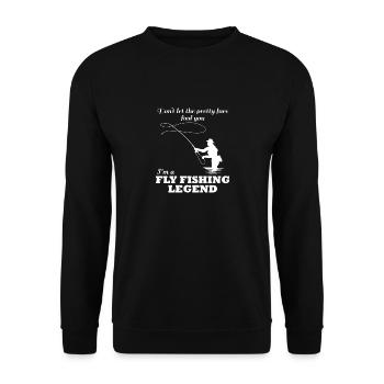 Catching Fish Lustiges Zitat Fliegenfischen - Unisex Pullover - Schwarz - Vorne - Alina (178cm) & Michal (187cm)