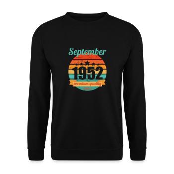Born September 1952 70 years 70s 70th birthday - Unisex Sweatshirt - black - Front - Alina (178cm) & Michal (187cm)