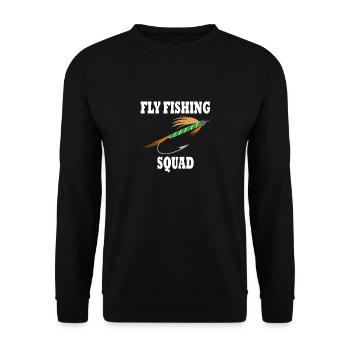 Fliegenfischen Squad Hobby Fischer Forellenangler - Unisex Pullover - Schwarz - Vorne - Alina (178cm) & Michal (187cm)