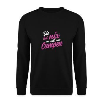 Die tut nix die Will Nur Campen - Wohnmobil Natur - Unisex Pullover - Schwarz - Vorne - Alina (178cm) & Michal (187cm)