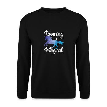Laufen ist magisch Einhorn Lustig Jogging Pferd - Unisex Pullover - Schwarz - Vorne - Alina (178cm) & Michal (187cm)