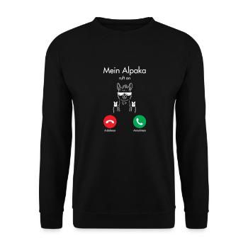 Mein Alpaka Ruft An - Lama Alpaka Telefon Anruf - Unisex Pullover - Schwarz - Vorne - Alina (178cm) & Michal (187cm)
