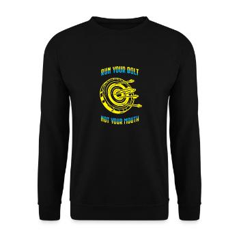 Lustiger Sportschützen Schützen Spruch - Unisex Pullover - Schwarz - Vorne - Alina (178cm) & Michal (187cm)