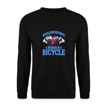 Never Underestimate A Woman In a Bicycle Tee - Unisex Sweatshirt - black - Front - Alina (178cm) & Michal (187cm)