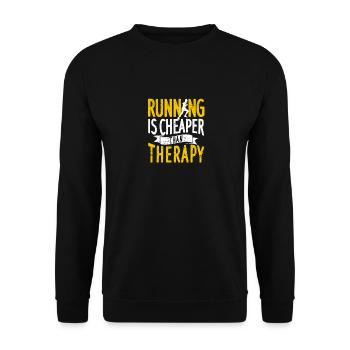 Laufen ist billiger als Therapie Lustige Jogging - Unisex Pullover - Schwarz - Vorne - Alina (178cm) & Michal (187cm)