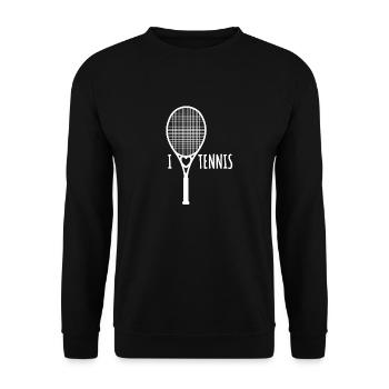 I love Tennis - Tennisschläger Herz - Hobby - Unisex Pullover - Schwarz - Vorne - Alina (178cm) & Michal (187cm)