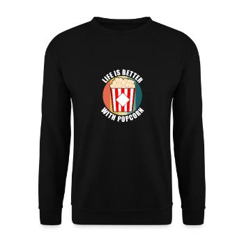 Leben mit Popcorn Gesunder Maisfresser - Unisex Pullover - Schwarz - Vorne - Alina (178cm) & Michal (187cm)