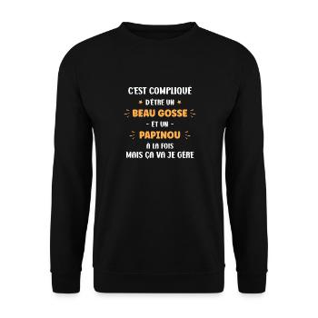 Compliqué beau gosse et Papinou - Sweat-shirt Unisexe - noir - Devant - Alina (178cm) & Michal (187cm)