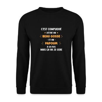 Compliqué beau gosse et papoum - Sweat-shirt Unisexe - noir - Devant - Alina (178cm) & Michal (187cm)