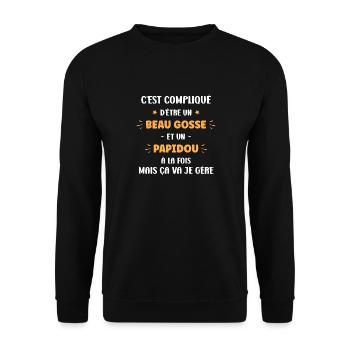 Compliqué beau gosse et Papidou - Sweat-shirt Unisexe - noir - Devant - Alina (178cm) & Michal (187cm)