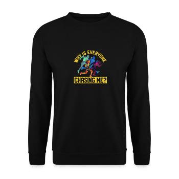 Lustiger Langstreckenläufer Warum sind alle hinter - Unisex Pullover - Schwarz - Vorne - Alina (178cm) & Michal (187cm)