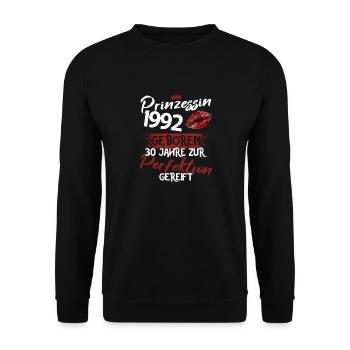 30. Geburtstag 30 Jahre Perfektion Prinzessin 1992 - Unisex Pullover - Schwarz - Vorne - Alina (178cm) & Michal (187cm)