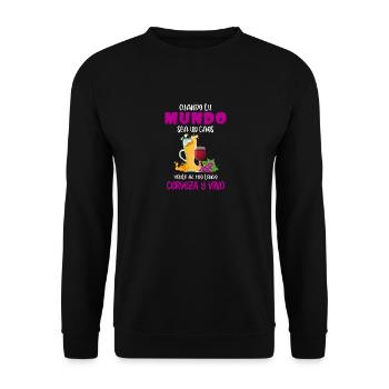 Mundo Sea Un Caos Vente Al Mio Tengo Cerveza Y - Sweat-shirt Unisexe - noir - Devant - Alina (178cm) & Michal (187cm)