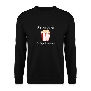 Popcorn essen Ironisches Sprichwort Popcornkoch - Unisex Pullover - Schwarz - Vorne - Alina (178cm) & Michal (187cm)