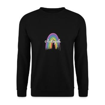 AALIYAH Rainbow Cursive - Unisex Pullover - Schwarz - Vorne - Alina (178cm) & Michal (187cm)