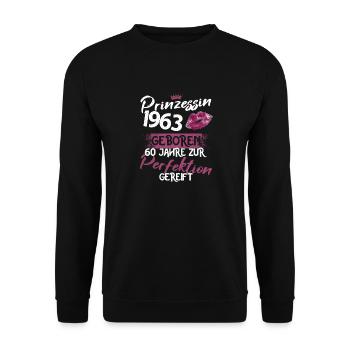 60. Geburtstag 60 Jahre Perfektion Prinzessin 1963 - Unisex Pullover - Schwarz - Vorne - Alina (178cm) & Michal (187cm)