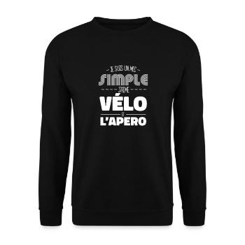 Je Suis Un Mec Simple J'aime Le Vélo Et L'apéro, - Sweat-shirt Unisexe - noir - Devant - Alina (178cm) & Michal (187cm)