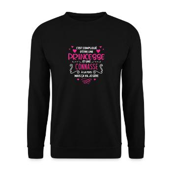 C’est Compliqué D’être Une Princesse Et Une - Sweat-shirt Unisexe - noir - Devant - Alina (178cm) & Michal (187cm)