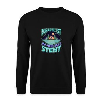 Zuhause ist wo mein Zelt steht - Campen Natur - Unisex Pullover - Schwarz - Vorne - Alina (178cm) & Michal (187cm)